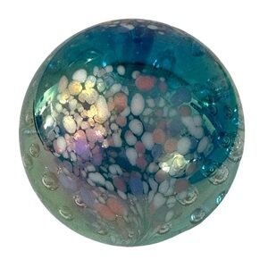Glass Eye Studio Paperweight bullicante GES 96 Art Glass Iridescent Blue 1.5”
